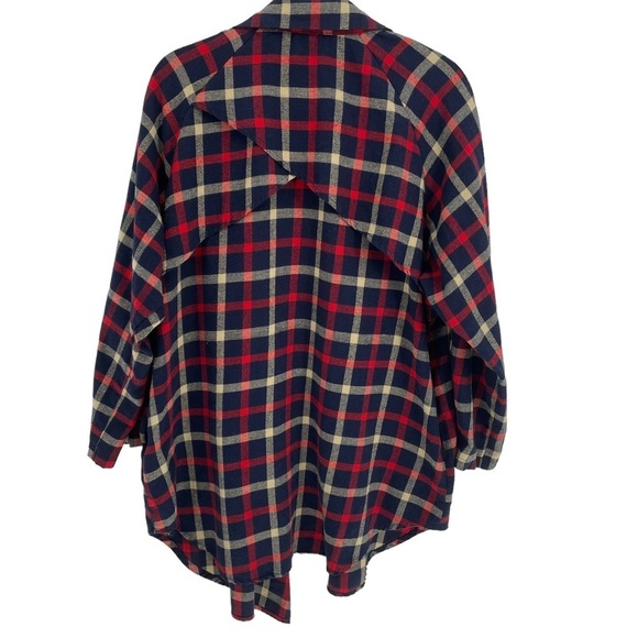 Andrée Plaid Waterfall Open Front Roll Tab Lightweight Cardigan - Sz L - Picture 2 of 13